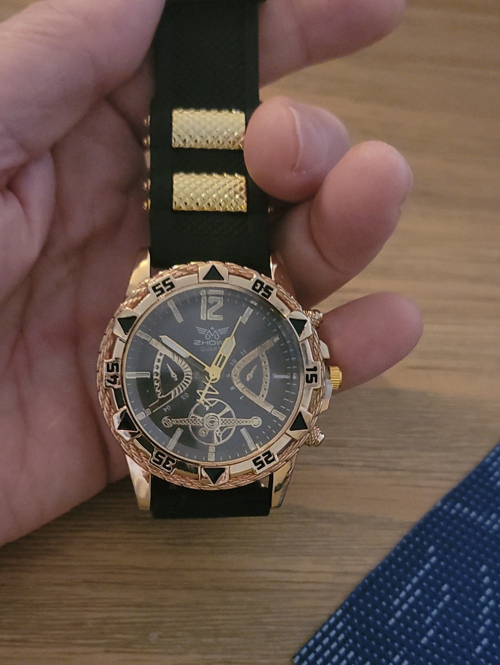 Black and Gold Sport Chronograph Watch